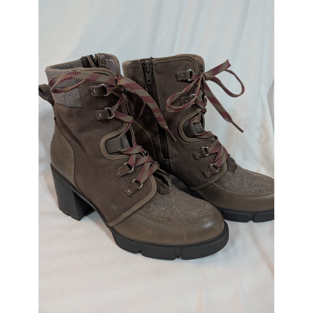 Naturalizer Myla Waterproof Leather Combat Boots Brown Lace‎ Up Side Zip 9.5M